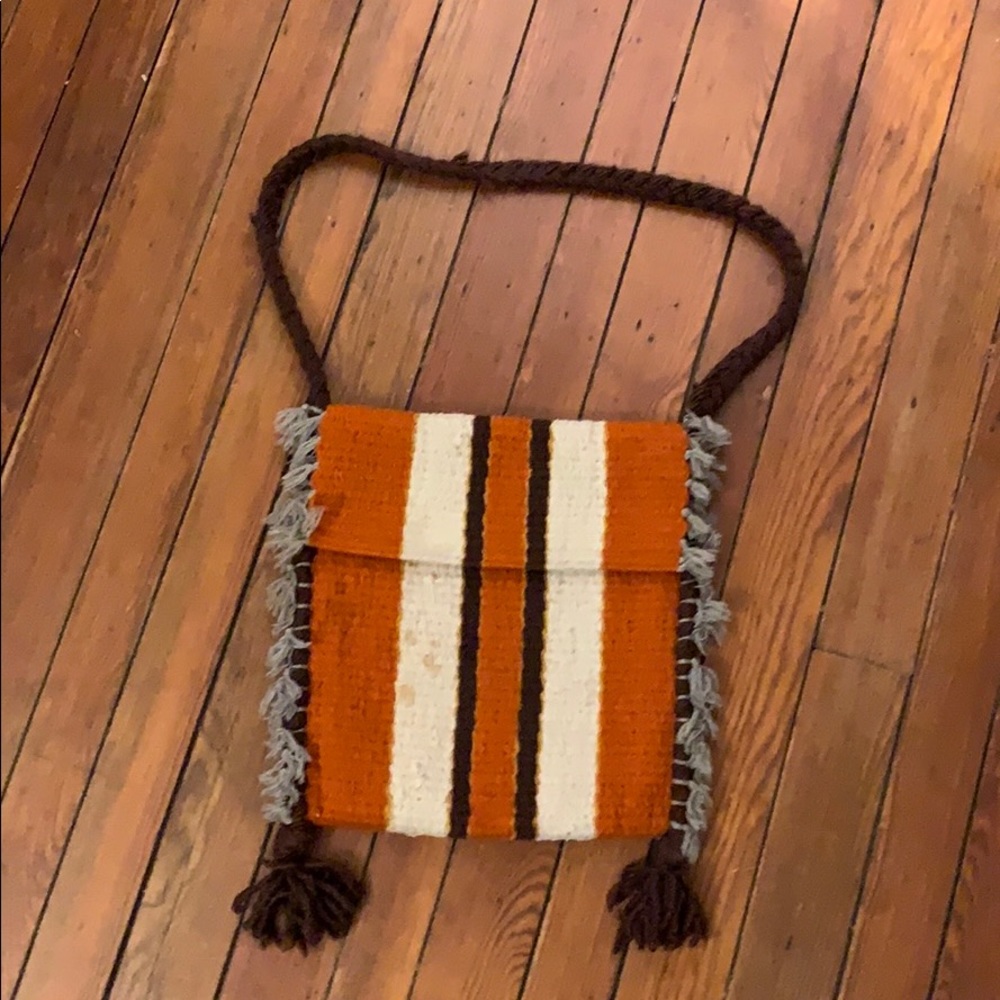 Vintage wool woven and knotted purse bag.